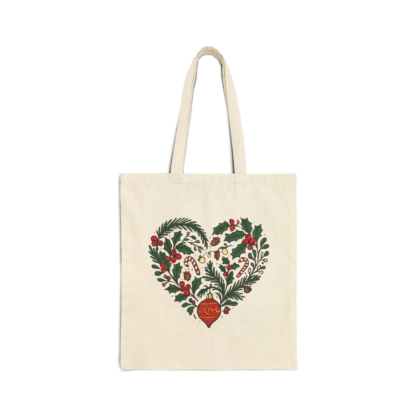 Christmas Tote Bag - 'I'm Fine, It's Fine' Snowman Mug & Holly Heart Holiday Canvas Tote