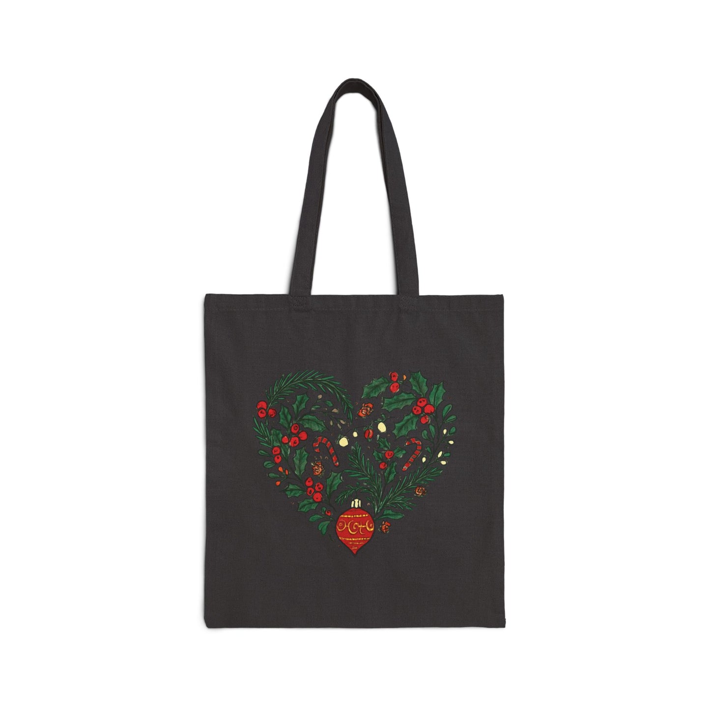 Christmas Tote Bag - 'I'm Fine, It's Fine' Snowman Mug & Holly Heart Holiday Canvas Tote