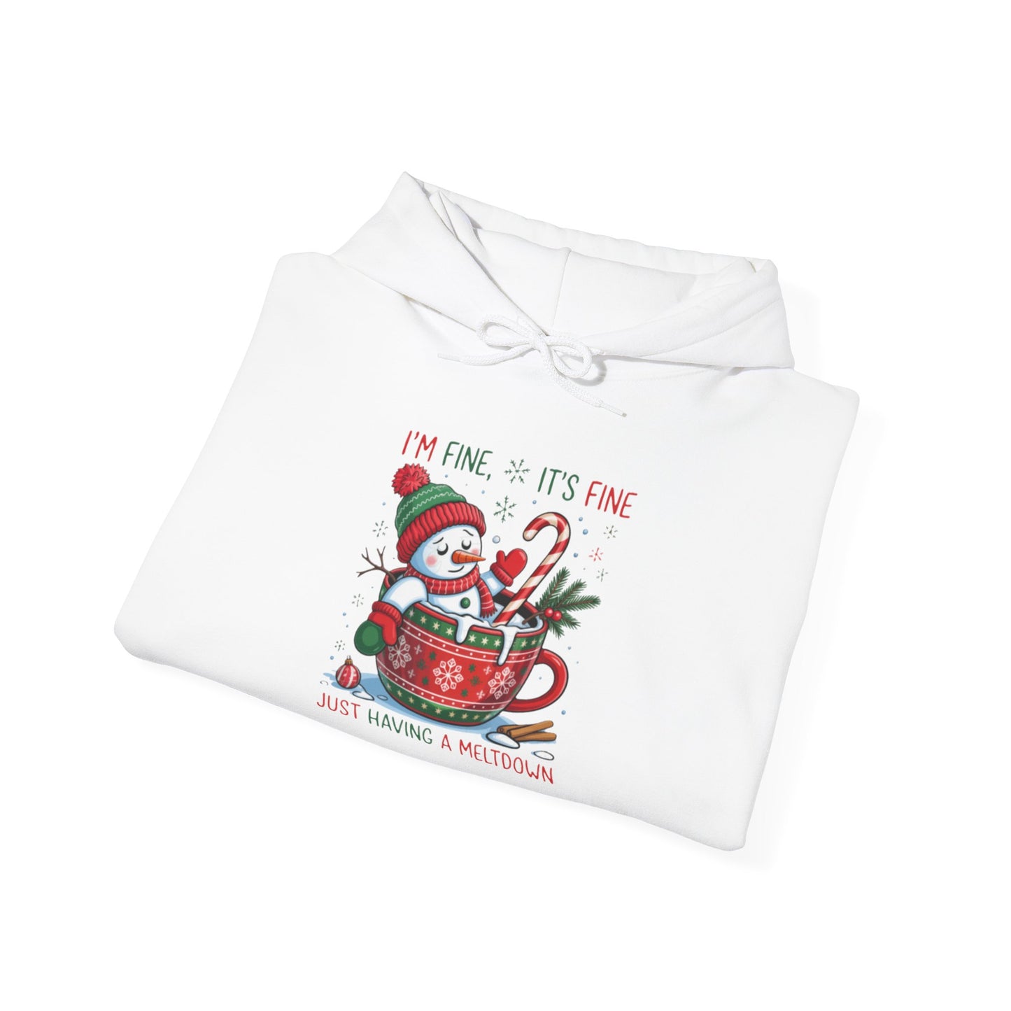 Holiday Snowman Hoodie – "I'm Fine... It's Fine" Cozy Christmas Sweatshirt