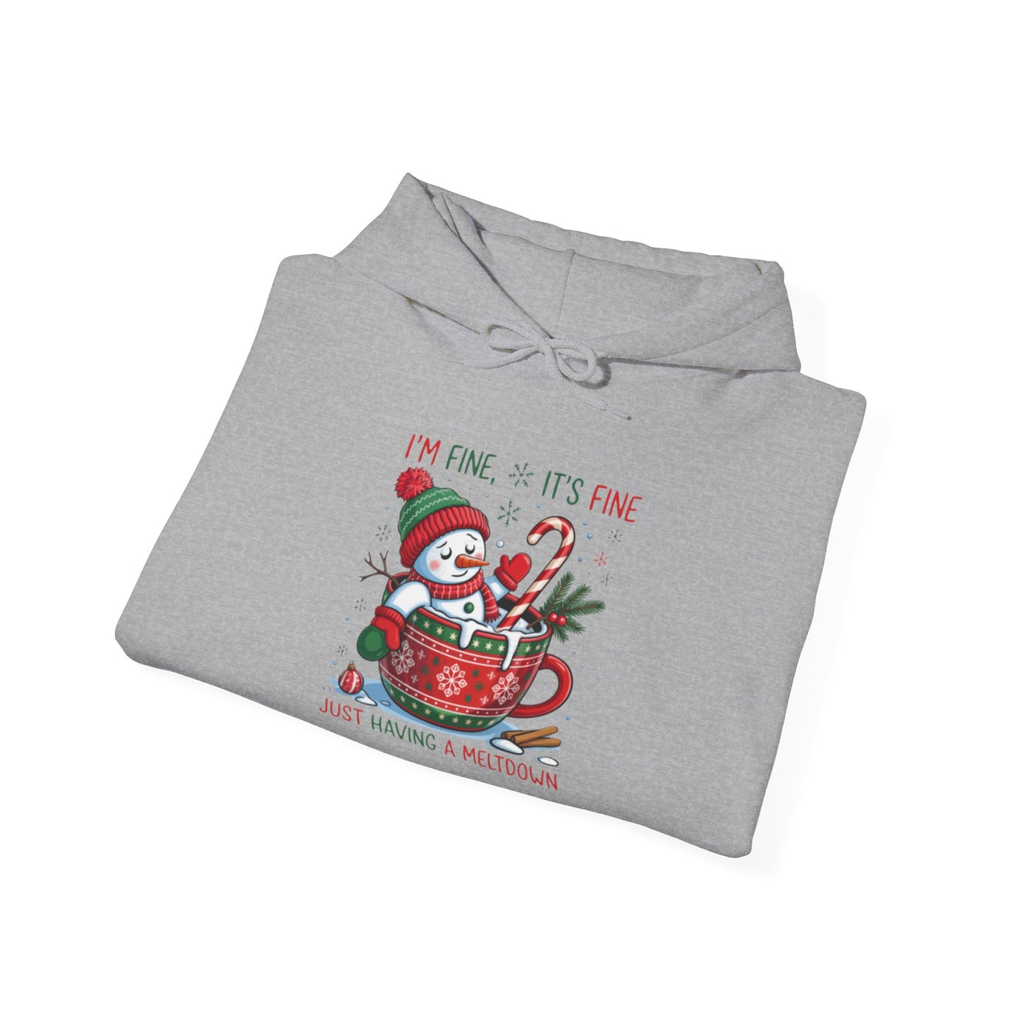 Holiday Snowman Hoodie – "I'm Fine... It's Fine" Cozy Christmas Sweatshirt